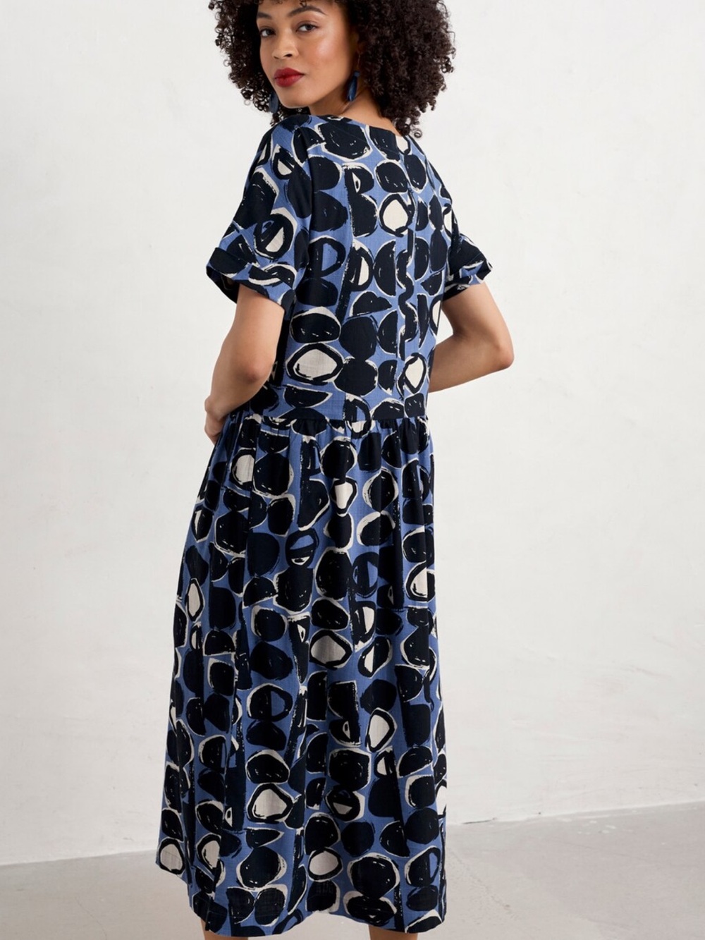Seasalt Cornwall Brouse Dress sz 14 Organic Cotton Boho Midi Relaxed